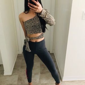 One Shoulder Tie Side Crop Top